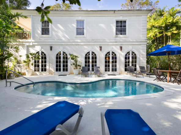 Breathtaking private pool and patio area at Mon Caprice, Sandy Lane, offering serene luxury living in Barbados.