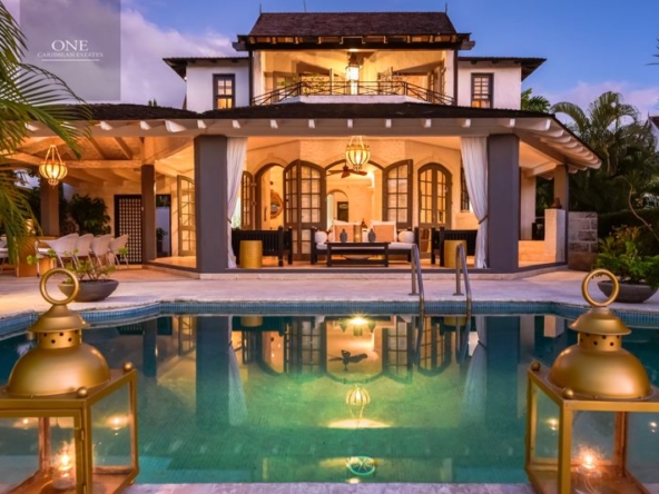 Modern villa Sienna, Royal Westmoreland lit up at dusk