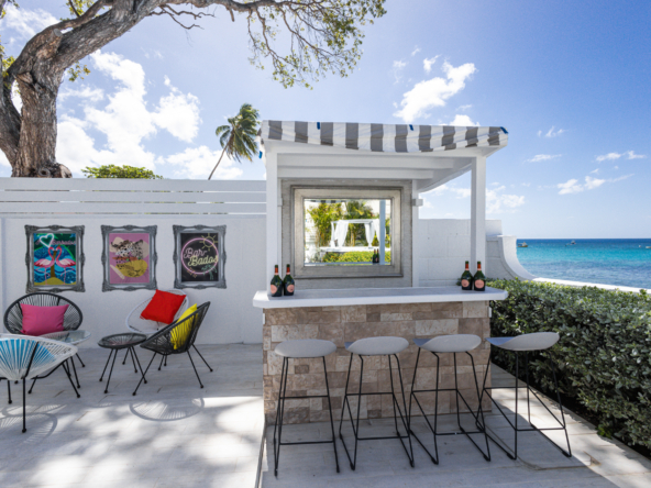Barbados luxury modern beachfront villa with beach bar and lounge