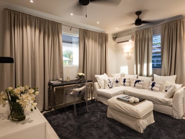 Barbados luxury modern beachfront villa tv media room