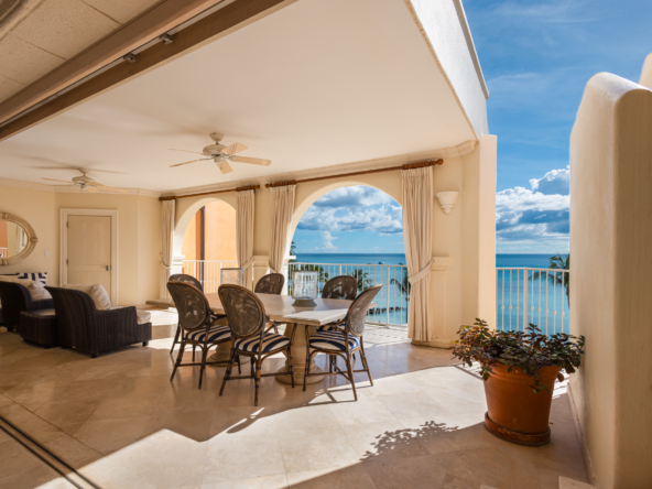 Incredible balcony shot with blue sky and ocean views at Saint Peter's Bay Penthouse Apartment
