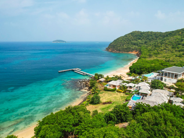 Ariel shot of Caribbean island estate, Mayreau Beach Estate
