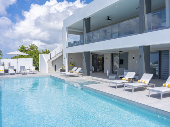 Pool and exterior of Villa Elan, a contemporary style vacation villa in Barbados.