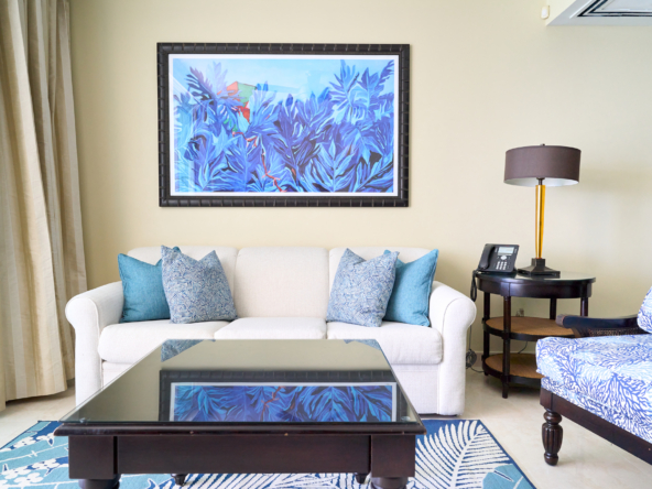 Spacious and chic living area inside Apartment No. 509 at O2 Beach Club & Spa, blending comfort and luxury in Barbados.