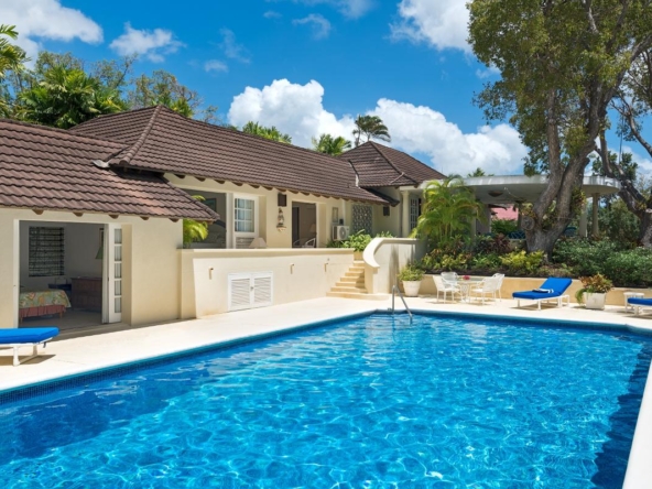 The pool at our Sandy Lane rental villa, Solandra.