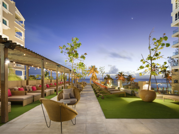 Private rooftop deck at Apartment No. 509, O2 Beach Club & Spa, featuring unparalleled views and sophisticated outdoor living in Barbados.