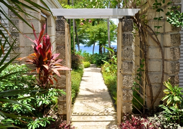 Secret Cove 1 Caribbean beach villa tropical garden path to the beach