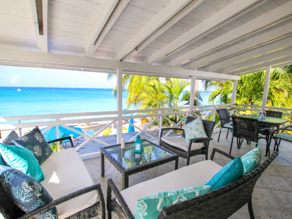 Holiday apartment Bora Bora Upper Balcony view onto Paynes Bay Beach