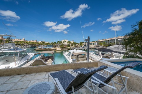view of a Caribbean marina at luxurious ground-floor apartment at Port St. Charles.